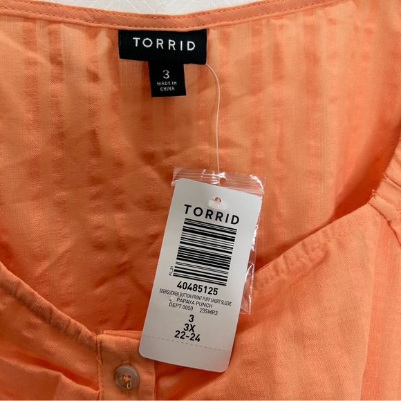 Torrid orange seersucker button front blouse - Picture 6 of 6